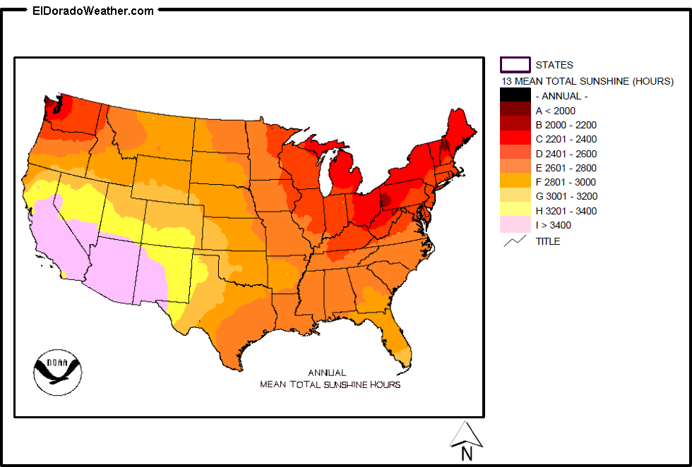United States Annual Mean Total Sunshine Hours